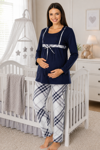 Effortt 8082 Lacivert Dantelli Lohusa Pijama Takım Effortt 8082 Lacivert Dantelli Lohusa Pijama Takım